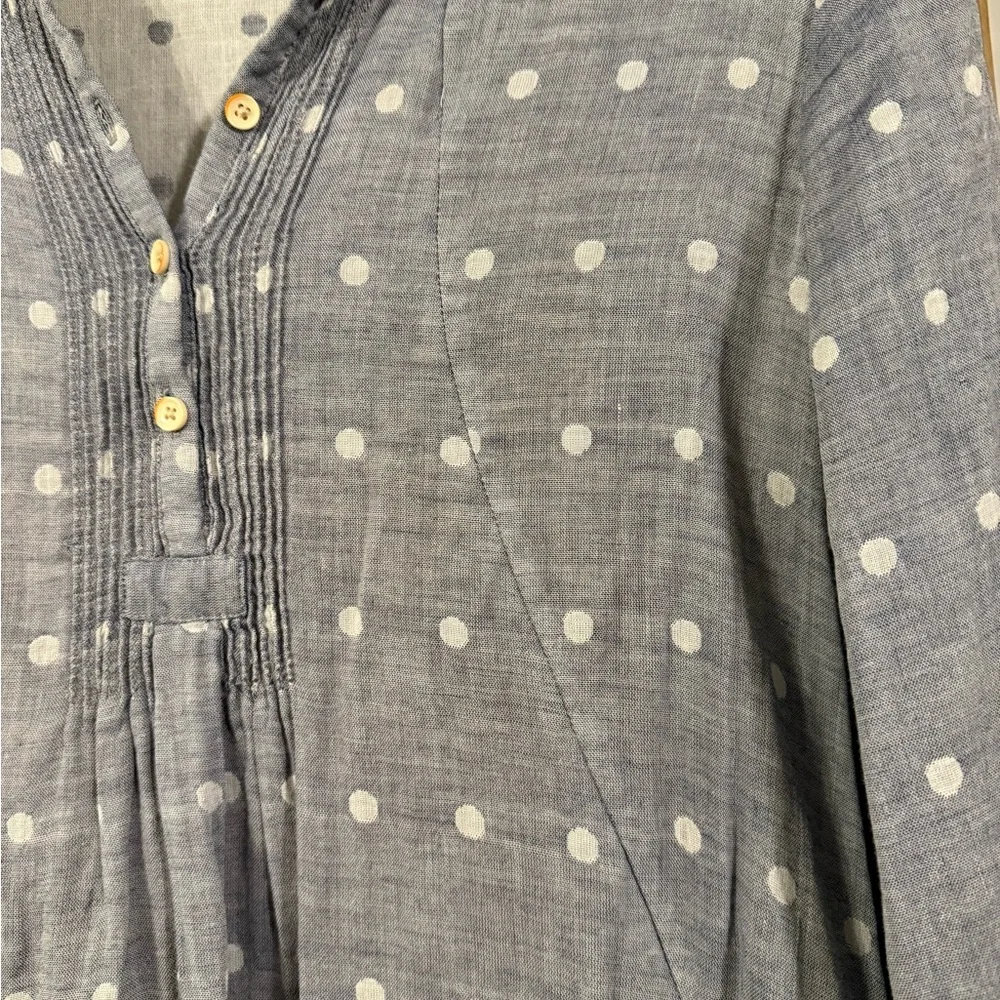 Anthro Isabell Sinclair Cotton Blue Dress with White Dots - Picture 3 of 5